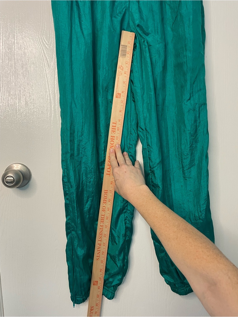 Vintage 80s 90s Teal Nylon Windbreaker Track Pants Large Ankle Zip - Picture 6 of 12